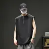 Colete waffle respirável e refrescante com meio zíper para homens, camiseta sem mangas, colete soltinho para o verão de 2025