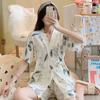 Outono e Inverno Magnólia Conjunto de Pijama de Três Peças Camisola de Alça Roupas de Casa Femininas Terno Outono Pijama de Seda Leite