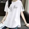Comercio Exterior Transfronterizo Despacho de Aduana de Comercio Exterior Stock Camiseta Estampada Estilo Chino Nuevo para Adultos de Mediana Edad Manga Corta para Mujer Holgada de Longitud Media