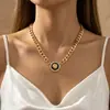 Item popular transfronteiriço: Colar Esmaltado Cabeça de Leão, Versátil e Elegante, Luxo Leve, Novo Estilo Europeu e Americano, Corrente Cubana com Pingente Redondo Cravejado de Diamantes, Atacado
