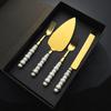 Lujo Ligero Acero Inoxidable Juego de Pala y Cuchillo para Pastel Hotel Hogar Creativo Mango de Cerámica de Perla Cuchillo Pala para Pizza Tenedor de Postre