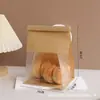 Saco Espesso para Embalagem de Torradas com Borda Enrolada Janela de Arame Auto-Selante Saco de Papel para Pão Saco para Refeição Fatiada Vedação de Arame para Doces Ocidentais
