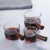 Vaso de café de vidrio al por mayor vaso de vidrio con escala pequeño Vaso de leche Taza inglesa Vaso japonés con mango de madera plato para salsa vinagre crema de vidrio