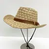 Novo Estilo Chapéu de Palha Estilo Cowboy com Borda Vazada para Homens e Mulheres, Chapéu de Sol de Aba Larga, Chapéu de Palha Estilo Cowboy Ocidental para Pesca, Proteção Solar e Viagem