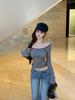 Camiseta Feminina com Listras e Costas Abertas em U - Design Outono 2025 - Camisa Base Slim - Top de Manga Longa Slimming Pure Desire