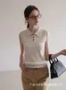 Camiseta de punto de manga corta con cuello polo estilo coreano para mujer, top elegante de solapa de alta gama para verano