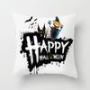 Nueva Funda de Almohada de Cuero Durazno con Estampado de Calavera y Calabaza en Blanco y Negro para Halloween, Cojín para Sofá/Oficina, Venta al por Mayor