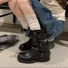Botines con un Nuevo Diseño Elegante para Mujer, Botas de Cuero de Moda 2025 con Tacón Grueso, Botas a Media Pantorrilla en Color Marrón para Adultos