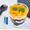7770 vaso redondo para mousse postre inyección Vaso plástico PS madera Vaso de salvado para pastel Vaso transparente con tapa 1000 piezas