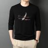 Camiseta Mantsbo Masculina de Meia-Idade de Primavera e Outono Gola Redonda Manga Comprida Estampada Reta Blusa Básica Mista