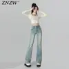 Jeans Azul Claro Acampanados Verano 2025 Pantalones de Nueve Puntos Cintura Alta Petite Pantalones Acampanados No Ceñidos a la Pierna para Mujer