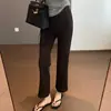 Pantalones acampanados cropped de cintura alta nuevos para otoño para mujer, con diseño de pliegues verticales elásticos compuestos de doble capa para alargar las piernas