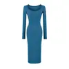 Puro y seductor, escote en U sexy, corte ajustado, que realza la figura, vestido base de manga larga, vestido largo ajustado estilo sirena para mujer, nueva colección de otoño