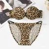 Conjunto de Lencería Sexy y Modesto Estilo Japonés con Estampado de Leopardo para Mujer con Sujetador de Aro Suave, Antideslizante, Push-Up para Pecho Pequeño, Anti-Caída