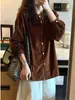 Vibe vintage old money~Camisa de veludo cotelê marrom com babados para mulheres, início do outono de 2026, camisa elegante para o trabalho