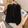 Blusa de tricô feminina plus size, estilo coreano, texturizada, versátil, de corte solto, slim fit, com fenda, manga longa