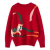 Suéter de Punto Redondo de Lana Pura Edición de Año Nuevo Otoño/Invierno 2025 con Jacquard de Poni en Rojo, Suéter de Lana Holgado para Mujer