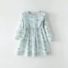 Vestido Longo com Mangas de Unicórnio Estilo Novo para Meninas de 3 a 8 Anos, Elegante Vestido de Princesa com Gola Redonda e Mangas Longas para Primavera e Outono