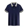 Camisa Polo de Manga Corta para Hombre Nueva de Verano Holgada Combinación de Colores Cuello Rayado Marca de Moda Versátil Solapa Delgada Casual de Media Manga para Hombre