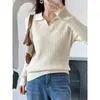 Outono/Inverno Algodão Puro Cânhamo Malha Trançada Gola POIO Manga Longa Camada Base de Tricô Top Feminino Casual Cor Sólida Manga Longa Versátil Quente Top Tendência