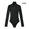 Body de ajuste ceñido, elástico, de cuello alto y manga larga para mujer, estilo europeo y americano, top camiseta básica de canalé de color liso, ajuste slim, versátil