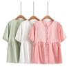 Verano Nuevo 100.00kg Hermana Gordita Costuras Simples Color Sólido Manga Corta Camisa Muñeca Talla Grande Camisa Cubre Carne para Mujer 6356