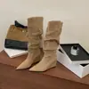 Botas Apiladas Arrugadas Talla Grande Invierno Nuevas Adelgazantes Punta Fina Botas Altas Tacón de Cuña Adelgazante Tacón Alto Botas de Moda Botas Largas