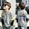 Ropa interior térmica casual de forro polar alemán con retazos moderna y genial para niños, Otoño Invierno, Niños Medianos y Grandes, Ropa interior cálida, Top de cuello redondo de dos piezas falsas, Moderno
