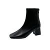 Botas para Mulheres 2025 Novas Botas Femininas Inverno Estilo Europeu e Americano Bico Quadrado Zíper Traseiro Botas Curtas Botas Femininas Salto Grosso Salto Médio para Mulheres