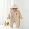 Macacão com Capuz Estilo Coreano para Bebê Macacão Fofo com Estampa de Urso Macacão para Bebê Recém-nascido para Exterior Roupa de Bebê para Primavera e Outono
