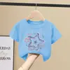 Camiseta de Manga Corta de Algodón Puro para Niñas, Top de Ropa Infantil de Dibujos Animados Moderno y a la Moda, Camiseta Casual Versátil de Cuello Redondo para Bebés Niñas, Manga Media