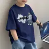 Camiseta de Manga Curta para Meninos Moda Verão Tendência Top de Algodão Estiloso de Meia Manga para Meninos