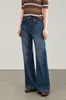 2613405-Jeans Casuales Simples de Pierna Ancha Ligeramente Acampanados de Algodón Lavado Vintage para Mujer