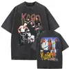 Camiseta Masculina Korn Ftl 25 Follow the Leader Estampada Frente e Verso Rock Gothic Casual Oversized Masculina