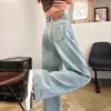 Jeans de Pierna Ancha Azul Claro para Mujer Primavera y Otoño 2025 Nuevos Bordados Cintura Alta Edición Estrecha Pantalones Rectos Pequeños para Hombre