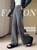 1229 Pantalones de Raya Personalizados de Pierna Ancha para Mujer Pantalones de Pierna Recta Tejido Adelgazante Cintura Alta Caída Versátiles Casuales Pantalones de Pierna Ancha