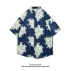 Camisa de Manga Corta de Nicho Ins de Moda para Hombre Verano Casual Playa Estampada Street Holgada Top de Media Manga
