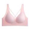 Sutiã sexy com alças cruzadas, design vazado no busto, gelatina macia de suporte, leve, respirável, semi-fixo, moda, lingerie sem costura