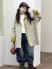 Gabardina con capucha color caqui para niña, nuevo estilo coreano de primavera y otoño, de longitud media, chaqueta infantil casual y versátil, moderna para otoño