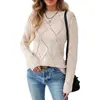 Suéter de punto para mujer de moda transfronteriza europea y americana, con cuello redondo, mangas largas, estampado de diamantes, color liso