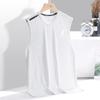 Colete de seda de gelo homens da moda fina respirável Quick-drying esportes lazer colete largo masculino pescoço redondo mangas T-shirt para o verão