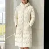 Minimalista Para o Trabalho 026 Novo Estilo Creme Modelador para Cintura Ondulada Jaqueta Longa Branca de Penas Casaco Quente com Capuz