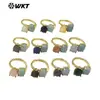 Anel Feminino Wt-R589 Nicho Retrô Exquisito Geométrico Oval Gota Pedra Colorida Banhado a Ouro 18K