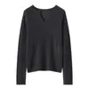 Suéter Tricotado de Lã Cashmere Misturada Tesoura Gola V Manga Longa Feminino Vazado Cor Sólida Camisa Base Nova Primavera e Outono 2026