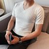 Camiseta de Verano con Cuello en V para Hombre de Manga Corta Tejida Fina Moderna Casual Elegante Camiseta de Seda de Hielo Estilo Coreano Ajustado Versátil de Media Manga