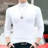 Camiseta Básica Blanca de Manga Larga para Hombre, Talla Grande, Tendencia Ajustada, Cuello Semi-Alto