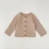 Nova Coleção de Outono para Bebês e Crianças Pequenas Jaqueta de Tricô Grossa com Listras Caneladas Cor Sólida Estilo Coreano Cardigan Versátil
