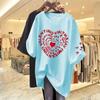 Ropa de mujer de talla grande de algodón estampado de color puro 2023 Verano reductora de edad holgada manga corta top estampado camiseta