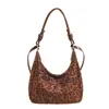 Bolsa de ombro tote de camurça com estampa de leopardo, nova para 2026, para mulheres, estilo retrô para o dia a dia, grande capacidade, bolsa transversal versátil