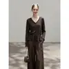 Nueva colección de otoño: Suéter tejido casual de estilo francés, corte holgado, diseño calado, cuello con cordón y cintura ajustable para mujer